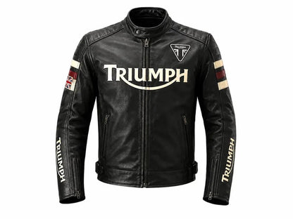 Men's Black Leather Motorcycle Jacket – Triumph Cafe Racer Biker Style Quilted Shoulders