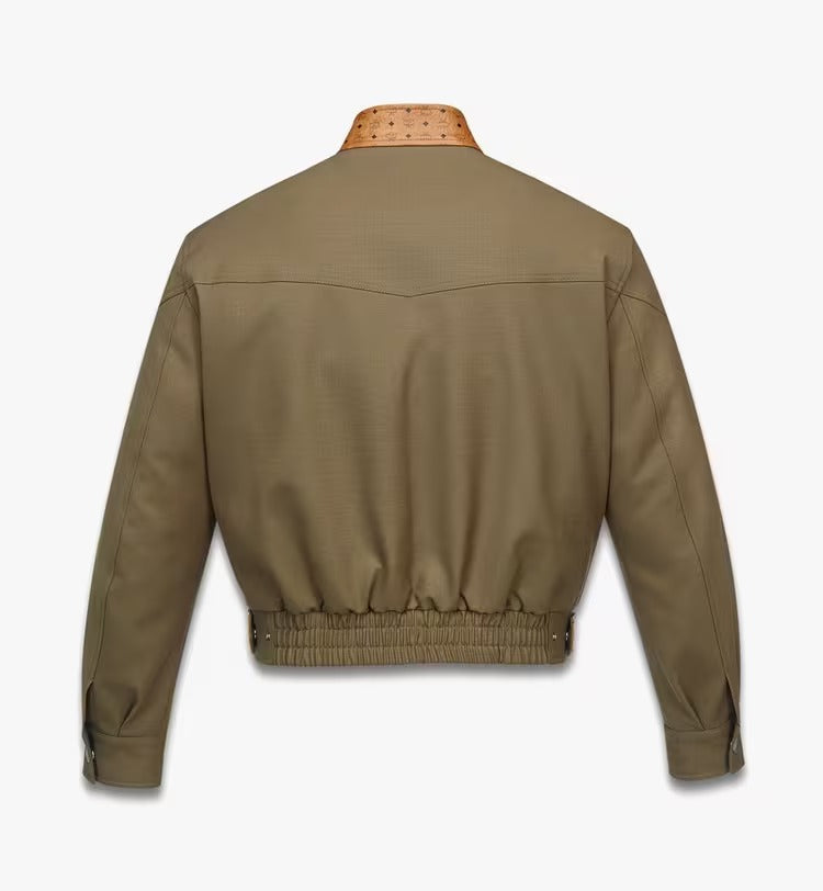 Jacket in Wool Twill and Monogram Print Leather