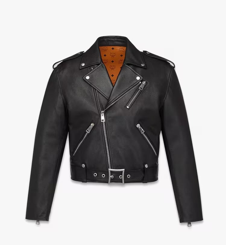 Cropped Rider Jacket in Lambskin Black