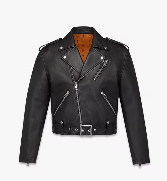 Cropped Rider Jacket in Lambskin Black