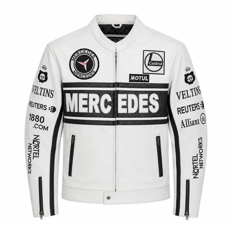 Mercedes Benz F1 Racing Leather Jacket, Formula 1 Motorsport Jacket