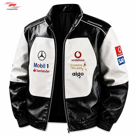 Mercedes Inspired Racing Jacket Vintage PU Leather Streetwear