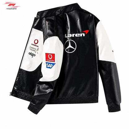 Mercedes Inspired Racing Jacket Vintage PU Leather Streetwear