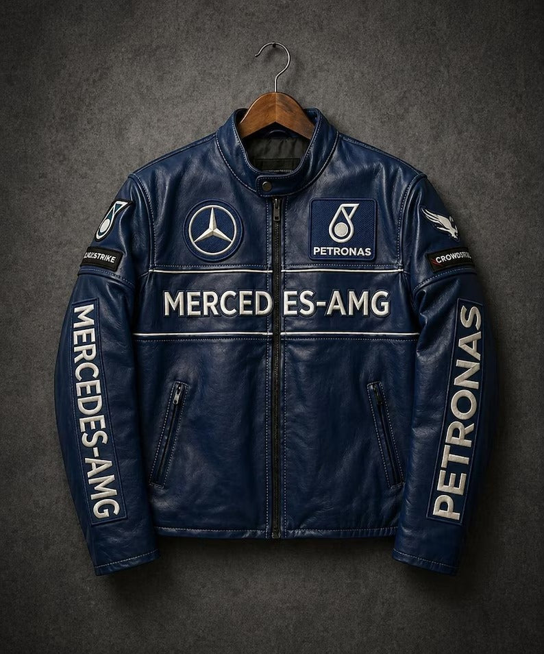 Handmade Mercedes-AMG Leather Jacket – Men’s Racing Biker Jacket