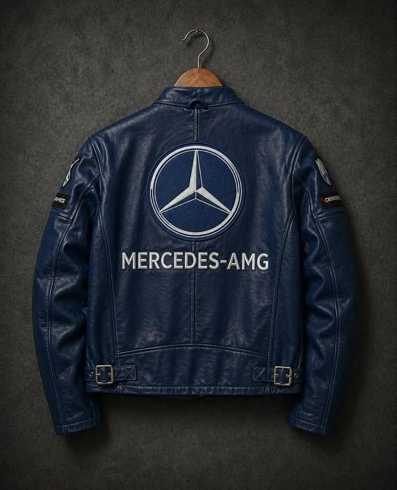 Handmade Mercedes-AMG Leather Jacket – Men’s Racing Biker Jacket