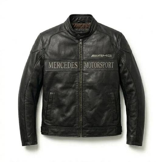 Mercedes Motorsport AMG Leather Jacket: Vintage Biker Streetwear Cafe Racer