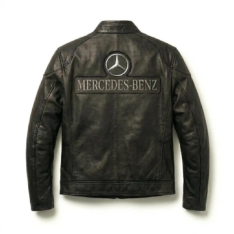 Mercedes Motorsport AMG Leather Jacket: Vintage Biker Streetwear Cafe Racer