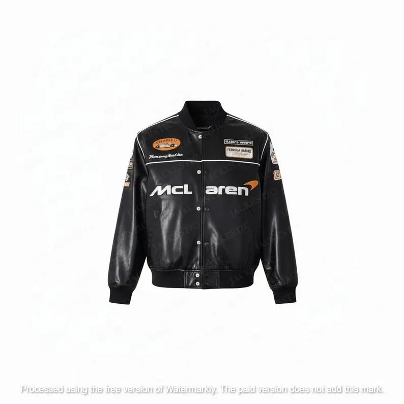 McLaren Racing Leather Jacket | F1 Car Bomber Jacket