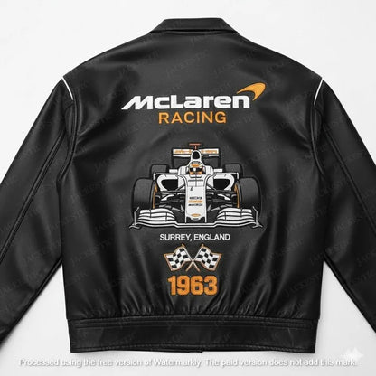 McLaren Racing Leather Jacket | F1 Car Bomber Jacket