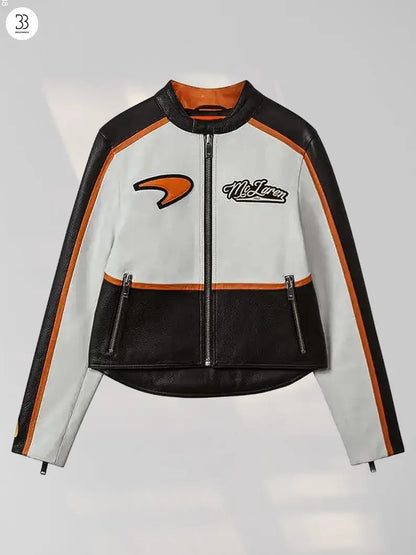 McLaren Racing Leather Jacket, F1 Motorsport Biker Style Jacket