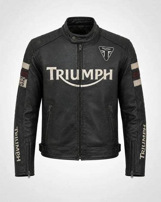 Men's Triumph Leather Motorcycle Jacket | Union Jack British Racing Biker Coat