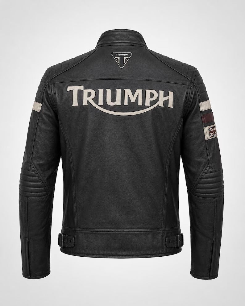 Men's Triumph Leather Motorcycle Jacket | Union Jack British Racing Biker Coat