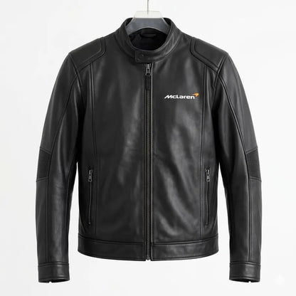 McLaren Inspired Black Leather Jacket for Men Women, Classic Racing Motorsport Style Fan Gift