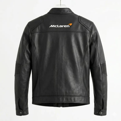 McLaren Inspired Black Leather Jacket for Men Women, Classic Racing Motorsport Style Fan Gift