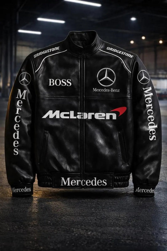 McLaren Inspired Black Leather Jacket for Men Women, Classic Racing Motorsport Style Fan Gift (Copy)