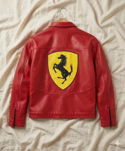 Ferrari Racing Leather Jacket Handmade Genuine Cowhide Biker Jacket Motorsport Motorcycle