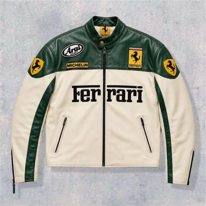FERRARI Grand Prix Racing Series Off-White & Emerald Green Premium Leather