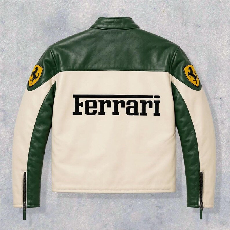 FERRARI Grand Prix Racing Series Off-White & Emerald Green Premium Leather