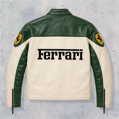 FERRARI Grand Prix Racing Series Off-White & Emerald Green Premium Leather
