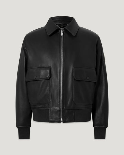 Belstaff Pilot Leather Bomber Jacket – Black Lambskin | Men's Premium Flight Jacket