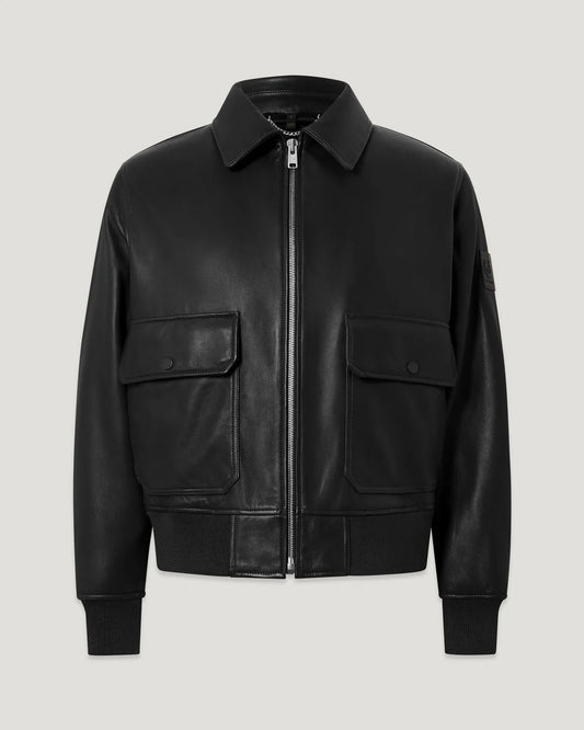 Belstaff Pilot Leather Bomber Jacket – Black Lambskin | Men's Premium Flight Jacket