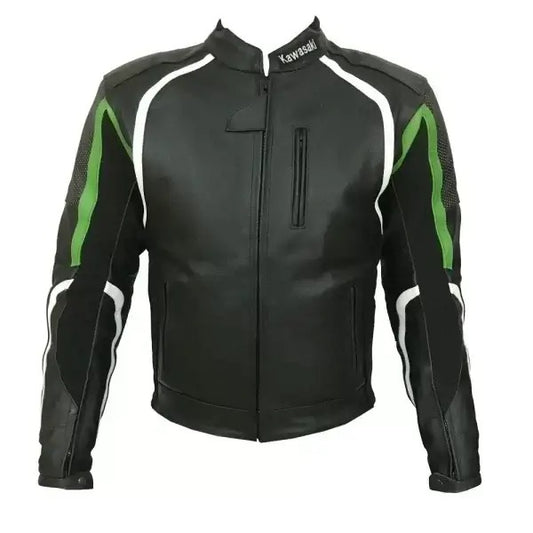 Kawasaki Motorcycle Black Racing Leather Jacket For Sale