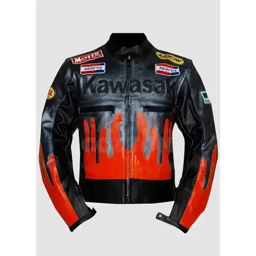 Kawasaki New style Riding Gear Motorcycle Cowhide Leather Biker Jacket