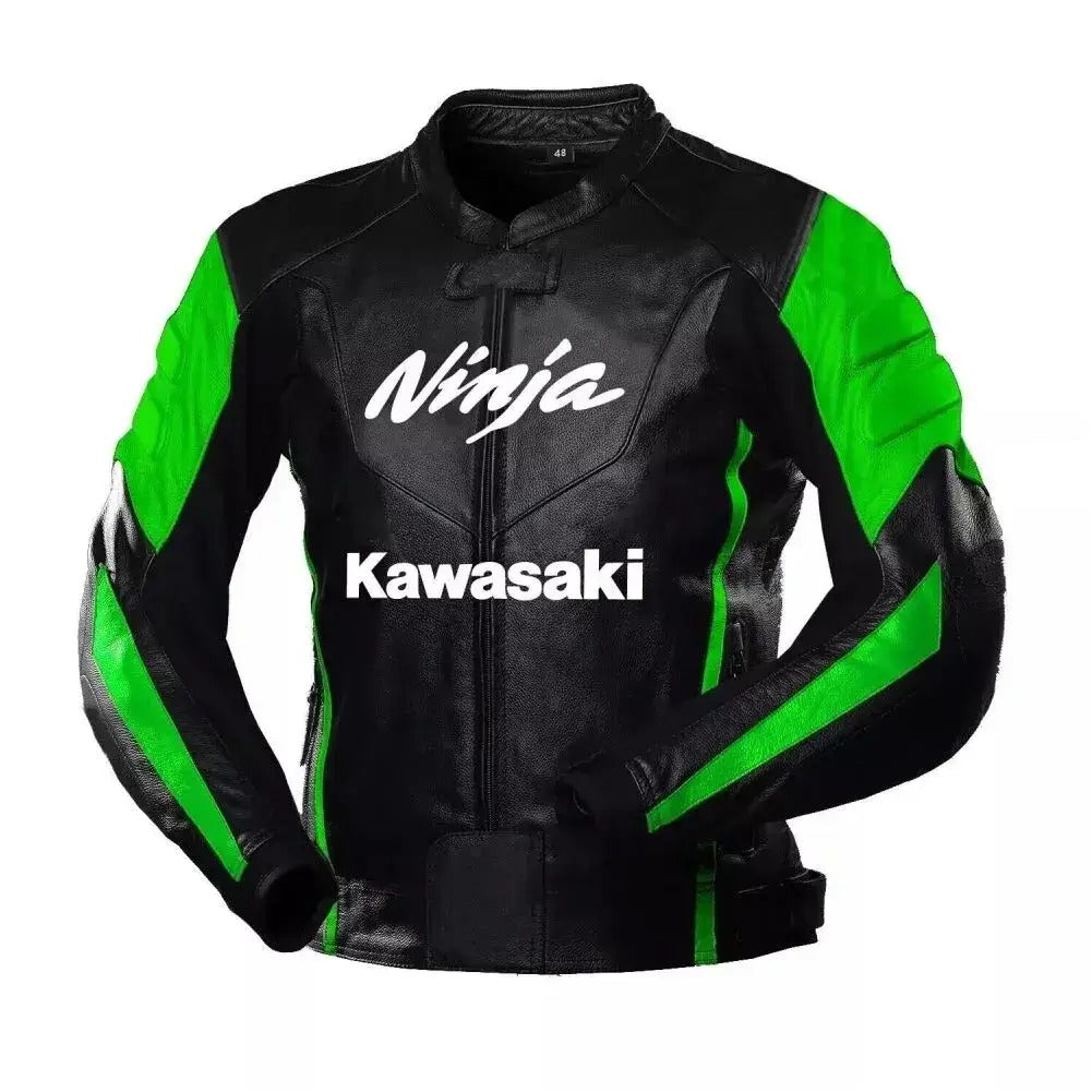 Kawasaki Ninja Black Green Racing Motorcycle Cowhide Leather Jacket