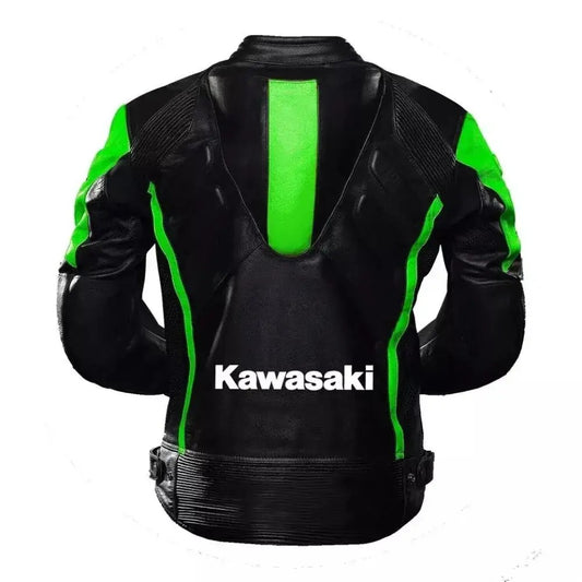 Kawasaki Ninja Black Green Racing Motorcycle Cowhide Leather Jacket