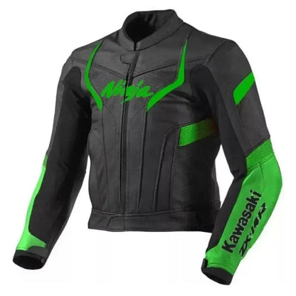 Kawasaki Ninja Black Green ZX14R Motorcycle Leather Racing Jacket