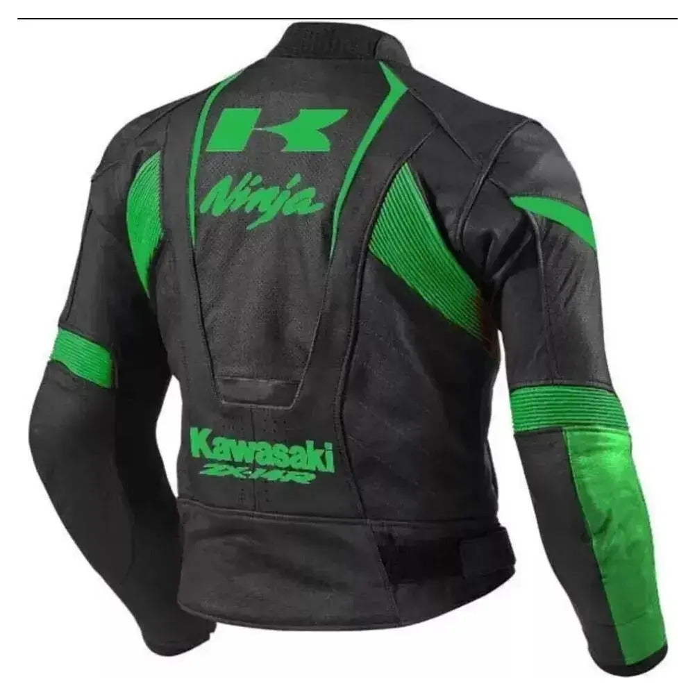 Kawasaki Ninja Black Green ZX14R Motorcycle Leather Racing Jacket