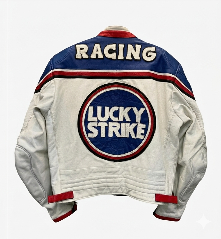 Lucky Strike Blue Leather Biker Jacket