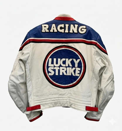 Lucky Strike Blue Leather Biker Jacket