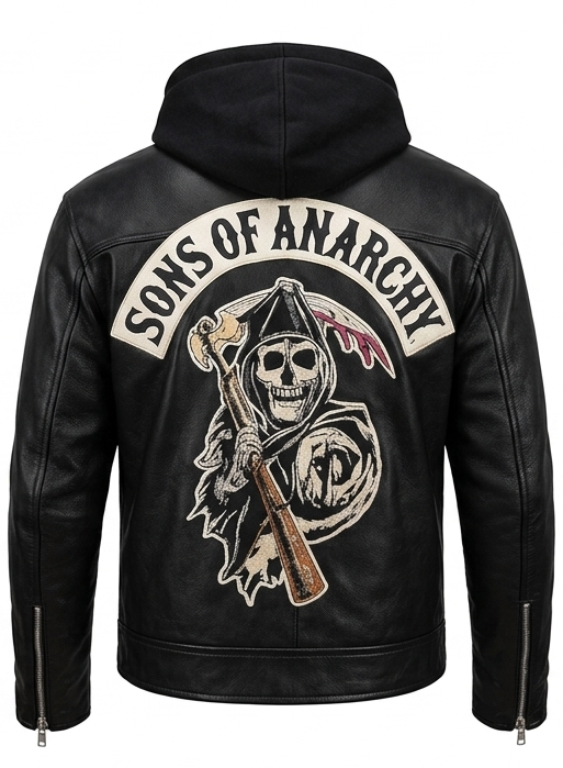 Sons of Anarchy Leather Biker Jacket: SAMCRO Reaper Patch, Cowhide Outerwear