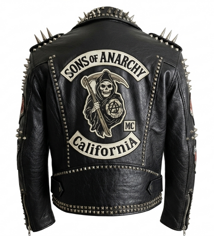 Studded Sons of Anarchy Biker Jacket | Spiked Leather SAMCRO Grim Reaper Coat