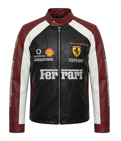 Handmade Ferrari F1 Racing Leather Jacket – Red Motorsport Biker Jacket