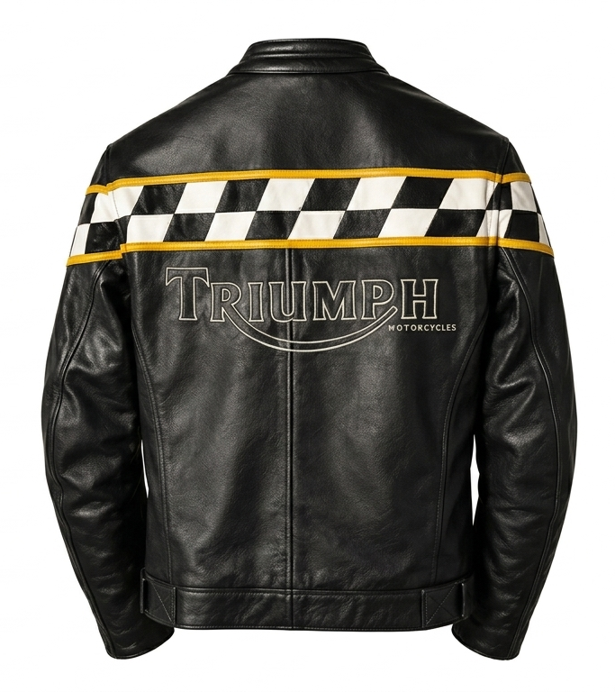 Triumph Leather Motorcycle Jacket: Black Biker Cafe Racer Riding Apparel