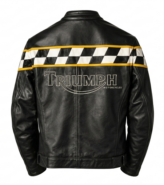 Triumph Leather Motorcycle Jacket: Black Biker Cafe Racer Riding Apparel