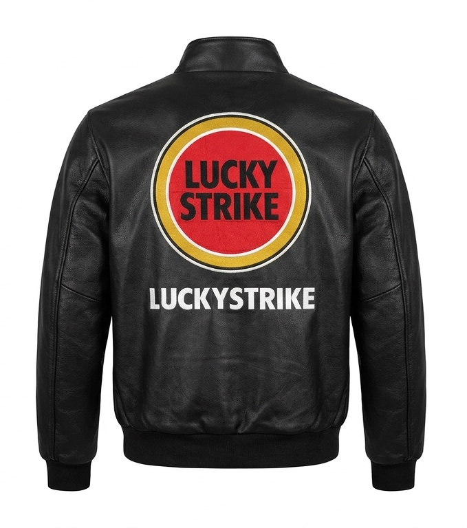 LUCKY STRIKE Classic Heritage Series Stealth Onyx Black Premium Leather Bomber Jacket