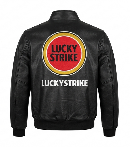 LUCKY STRIKE Classic Heritage Series Stealth Onyx Black Premium Leather Bomber Jacket