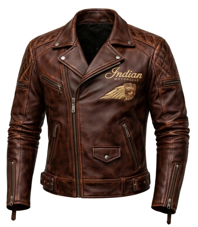 Men’s Indian Motorcycle Distressed Brown Leather Jacket