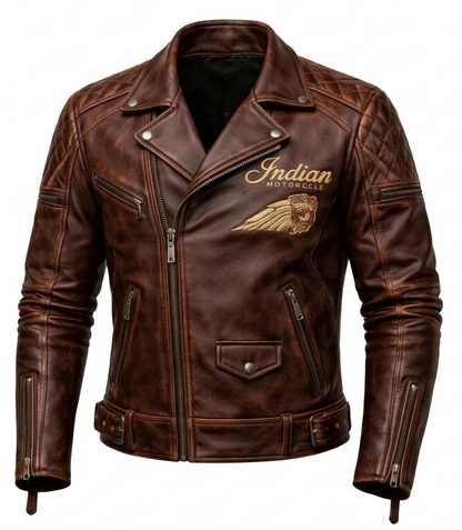 Men’s Indian Motorcycle Distressed Brown Leather Jacket