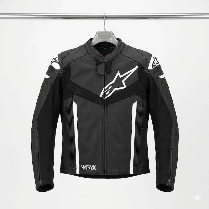 Alpinestars Style Motorcycle Leather Jacket CE Armor Biker Racing Jacket Black Protective Riding Gear Men Custom Fit