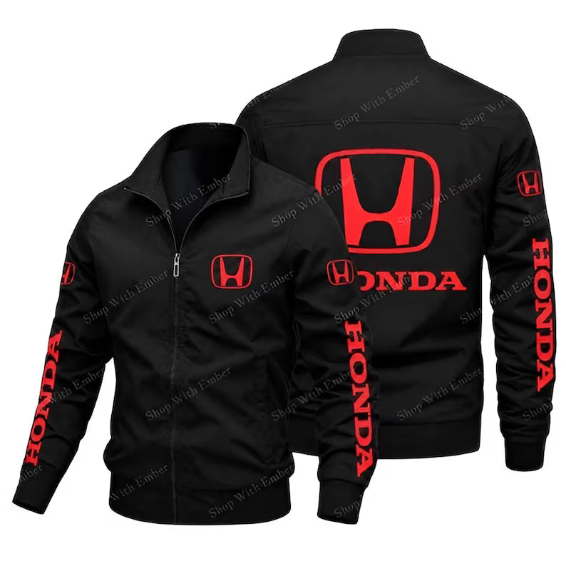 Honda Racing Jacket, Black Zip-Up Motorsport Windbreaker
