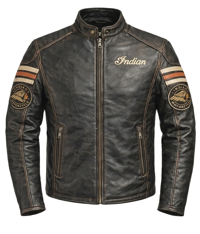 Men's Indian Motorcycle Distressed Leather Cafe Racer Jacket