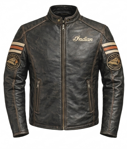 Men's Indian Motorcycle Distressed Leather Cafe Racer Jacket