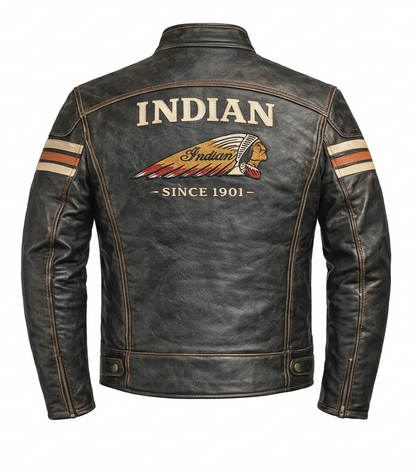 Men's Indian Motorcycle Distressed Leather Cafe Racer Jacket