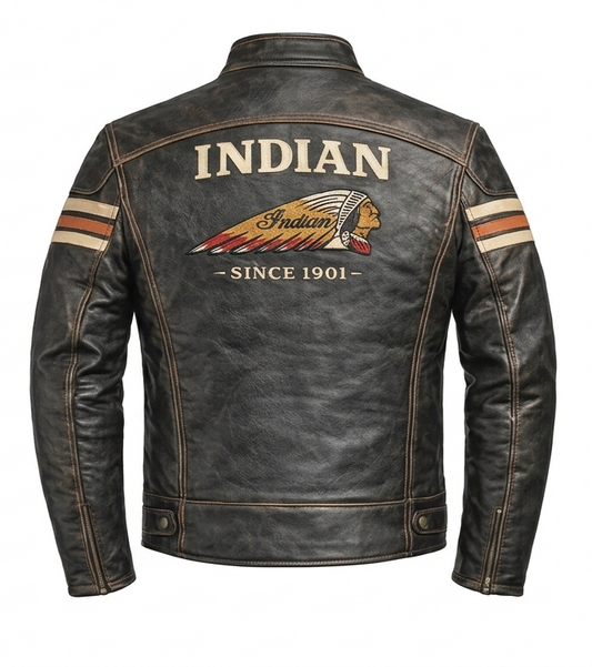 Men's Indian Motorcycle Distressed Leather Cafe Racer Jacket