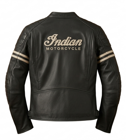 Handcrafted Indian Motorcycle Leather Jacket | Vintage Black Racing Jacket