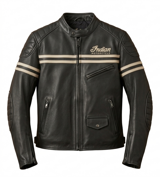 Handcrafted Indian Motorcycle Leather Jacket | Vintage Black Racing Jacket